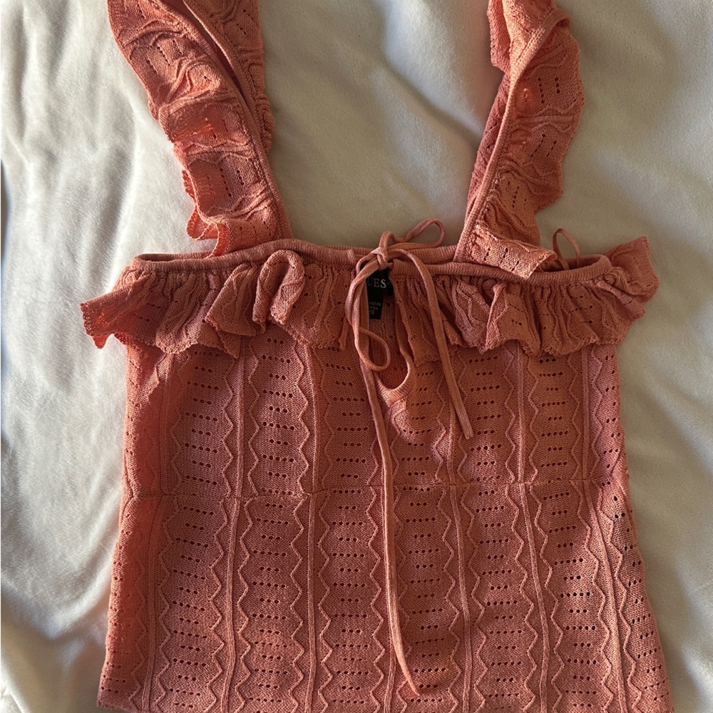 Guess Coral Ruffle Crop Top XS